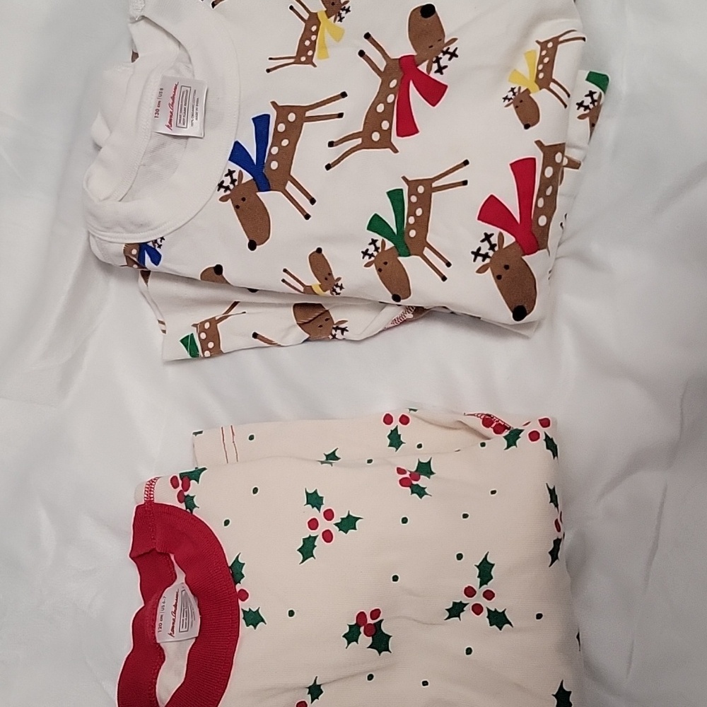 Hanna Andersson Red and Green Holiday Pajama Sets 2 Pairs , Size 6,7,8